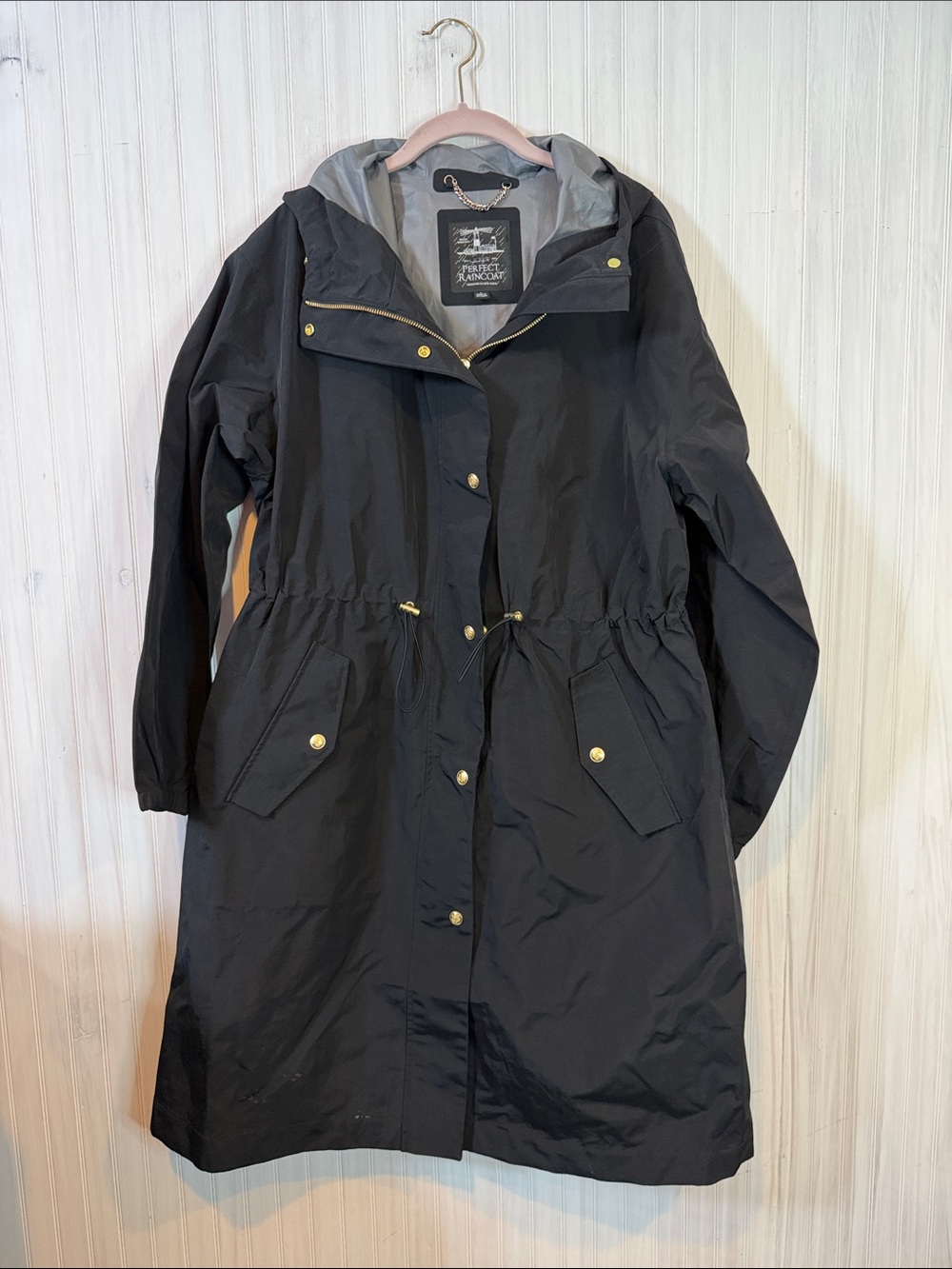 J CREW PERFECT RAINCOAT BLACK LARGE - Picture 4 of 8